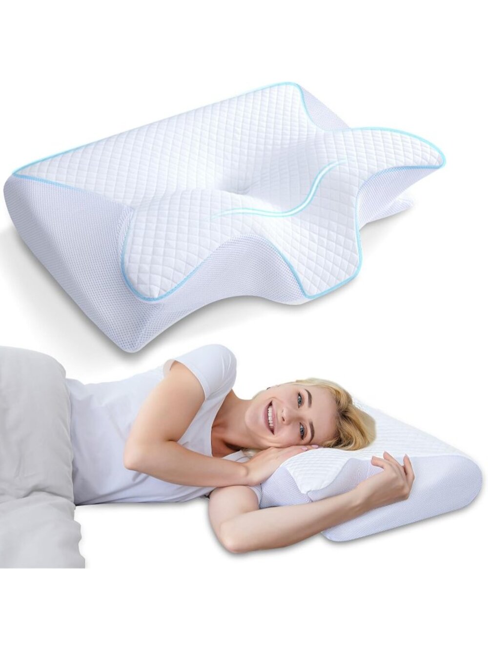 〽️Memory Foam Cervical 2 in 1 Ergonomic Contour Orthopedic Neck Pain Pillow